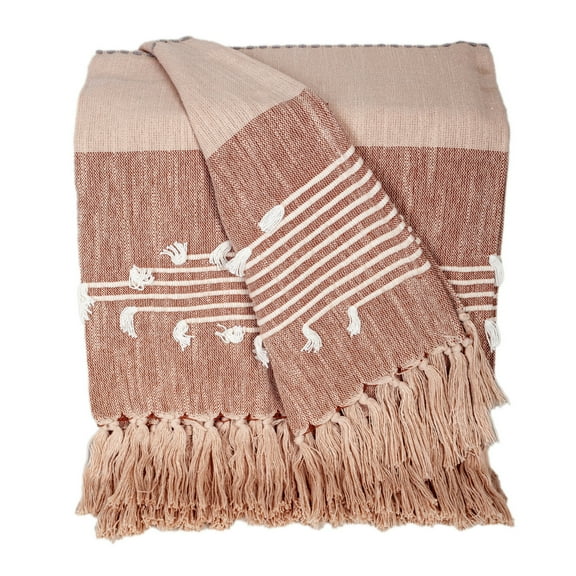 Nassau Collection Striped Cotton Throw Blanket with Tassels - 50" x 60" - Rust Brown and Gray
