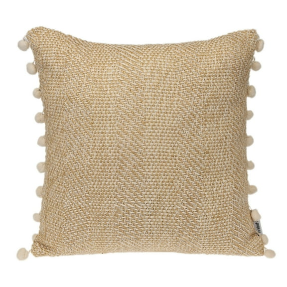 Nassau Collection Woven Square Throw Pillow with Pom Pom - 18" - Beige