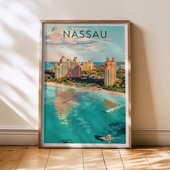 Nassau Travel Featuring And Nassau Retro Wall Art Vintage Travel Wall Art Poster , Poster Print Only