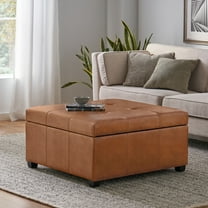 Nassau Upholstered Storage Ottoman, Tan