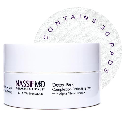 NassifMD Detox Pads Facial Radiance Pads, Facial Cleansing Pads, Exfoliating Face Pads, Salicylic Acid Pads, Glycolic Acid Pads, BHA AHA Pads, Resurfacing Pads for Face (30 Count)