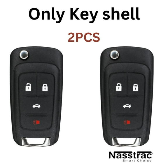 Nasstrac New Key Fob Compatible with 2010-2019 GM / 4-Button Flip Key ( shell only )( 2 Pack )