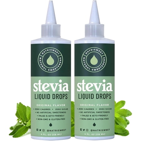 Natrisweet Liquid Stevia Drops, Stevia Liquid Sweetener, Vegan Sugar Substitute, 4oz 2-pack