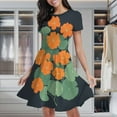 thumbnail image 1 of Nasturtiums On Navy Women's Classic Swing Skater Dress Casual Work Party Cocktail Dresses, 1 of 6