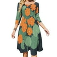 thumbnail image 1 of Nasturtiums on Navy-3 Flare Dress Square Neck Dress Elegant Female Fashion Printed Dress, 1 of 9