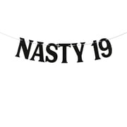 Nasty 19 Banner - Hello 19 Banner, Cheers to 19 Years, Happy 19th Birthday Decorations Black Glitter