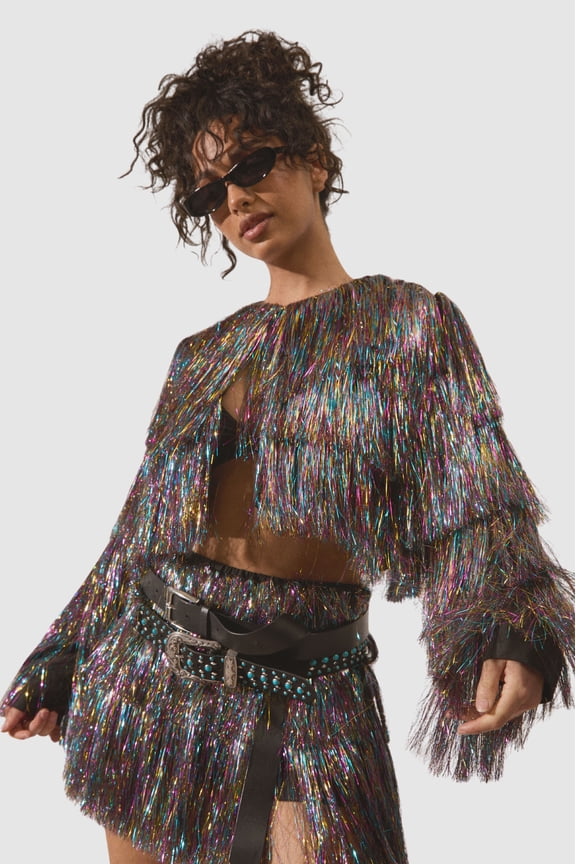 Tinsel Tiered Cropped Jacket  - Black, 6