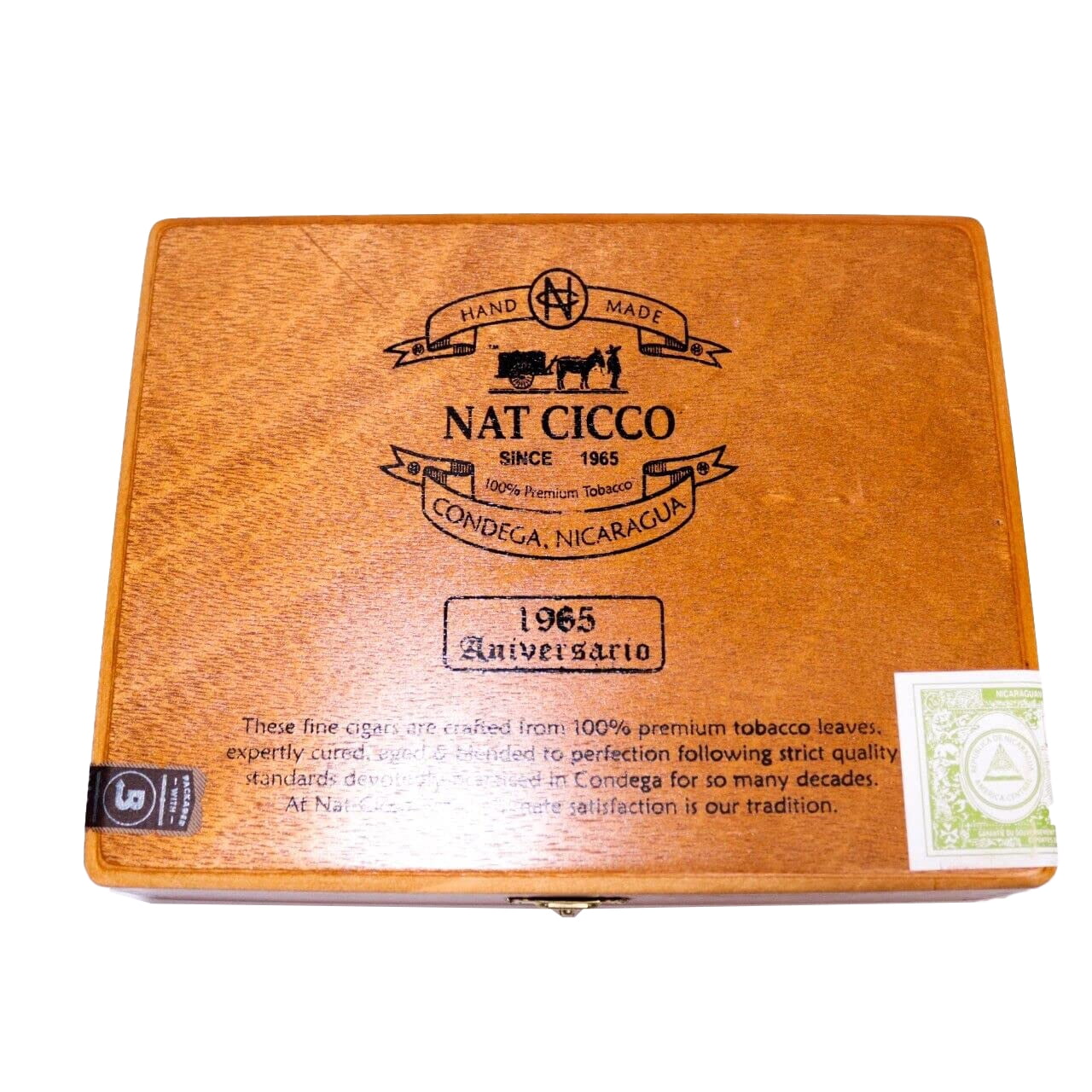 Nat Cicco Robusto Liga No. 4 Empty Wood Cigar Box 8" x 6.25" x 1.75"