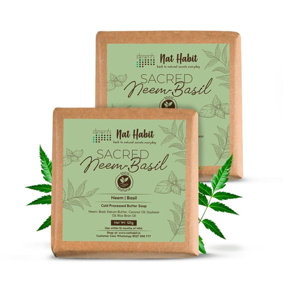 Nat Habit - Back To Natural Secrets Everyday Sacred Neem Basil Soap, 125g | Handmade Butter Bath Soap (Twin Pack of 2)