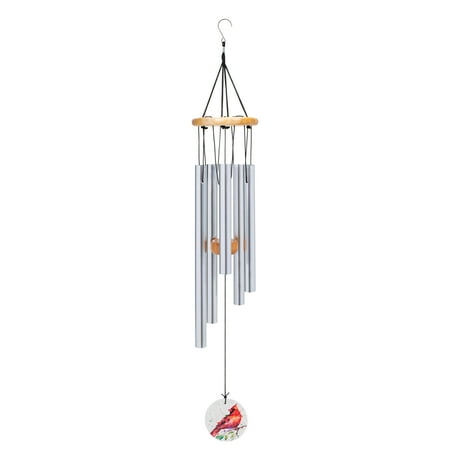 Nat & Jules Cardinal Watercolor Red 26 x 4 Aluminum and Wood Wind Chime