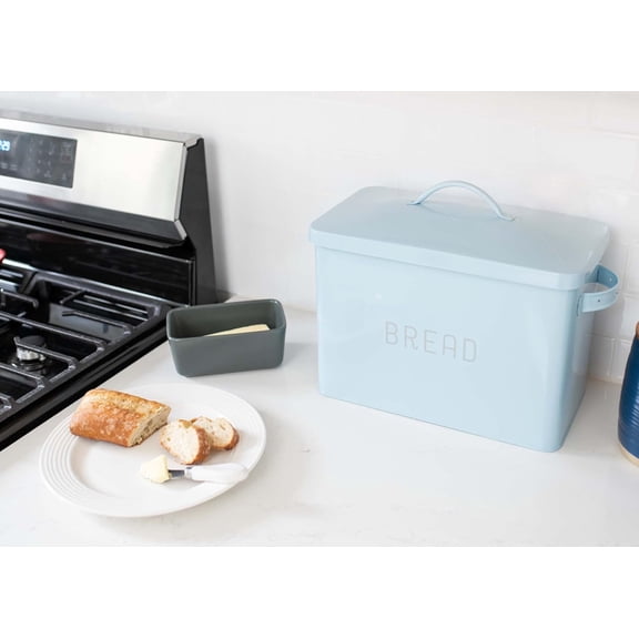 Nat & Jules Extra Large Blue 15 x 10 Metal Farmhouse Bread Box - Holds Two Full Loaves