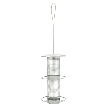 Nat & Jules Large Matte Silver 11 inch Metal Hanging Outdoor Bird Feeder
