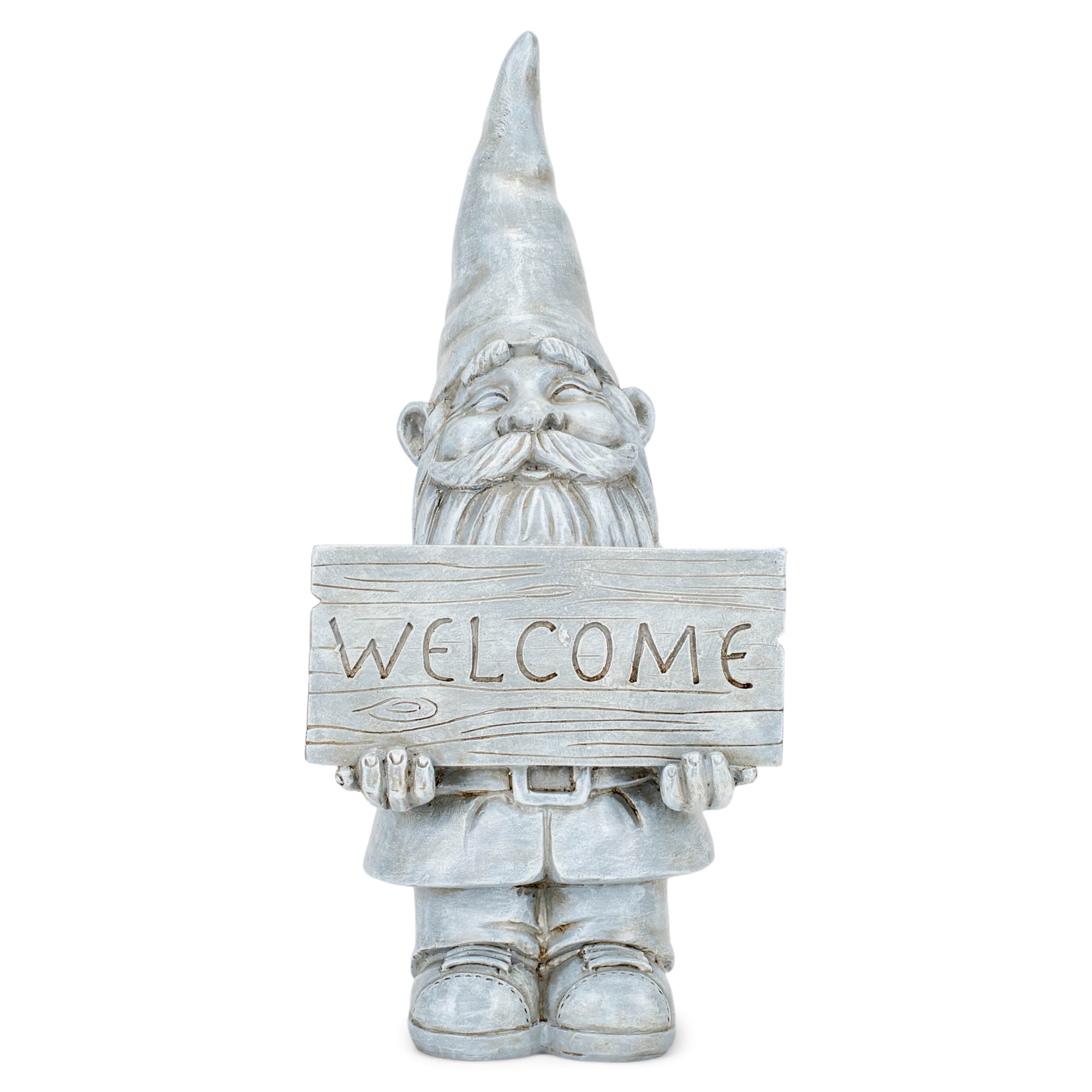 Nat & Jules Welcome Gnome Aged Cement Hue 12 inch Resin Stone Garden Statue