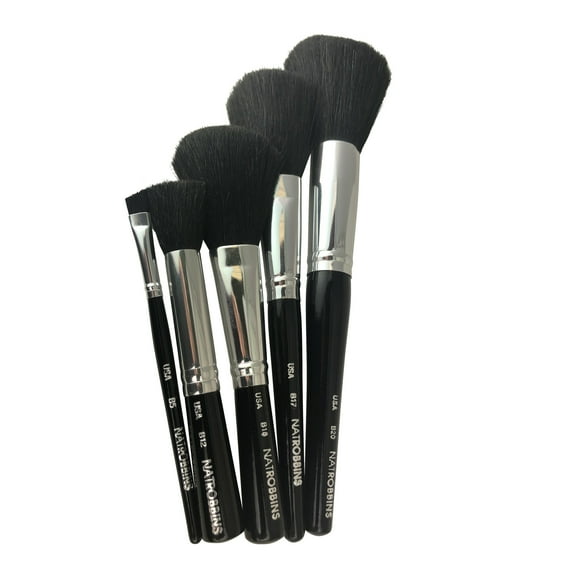 Nat Robbins Set of Four Natural Bristles Mkeup Brushes #B12,17,B18, B20 and One #B5 (synthetic) This is a Set of 5 Premium Quality Mke-Up Brushes.