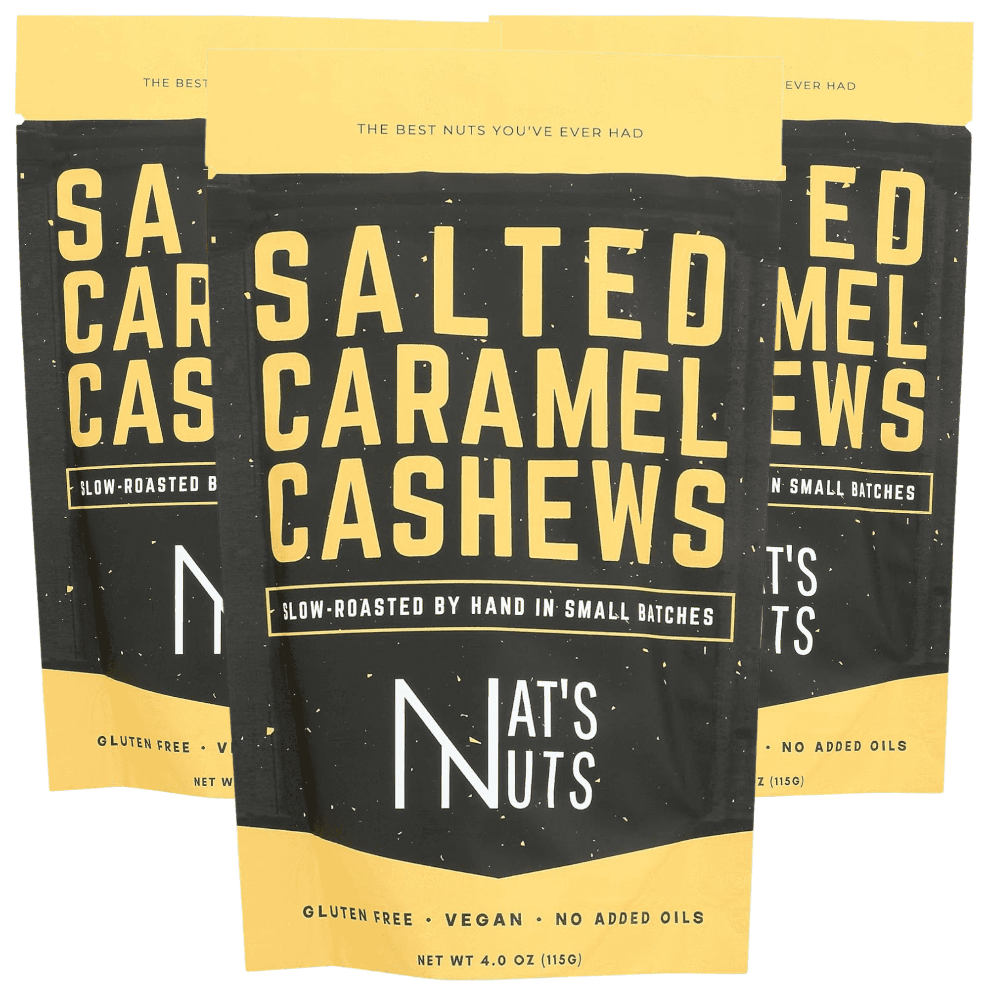 Nat's Nuts Salted Caramel Cashews 4oz (pack of 3) - Lightly Salted Sweet Tasty Snack, Rich in Nutrients, Protein, Great Gift for Family, Holiday, Resealable Pouches