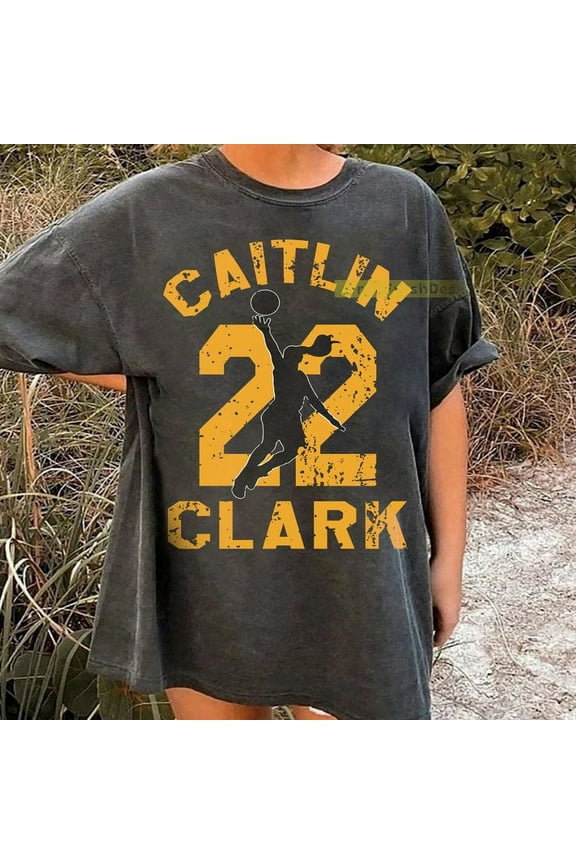 Drop Shoulder/Round Neck/Vintage Caitlin Clark Goat #22 Prints/Cotton, Black T-Shirt (Unisex)