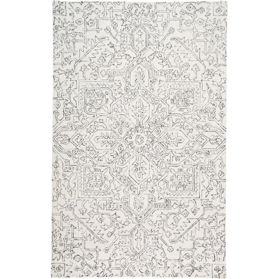 Natal Modern Medallion Rug, Ivory/Charcoal, 5ft x 8ft Area Rug