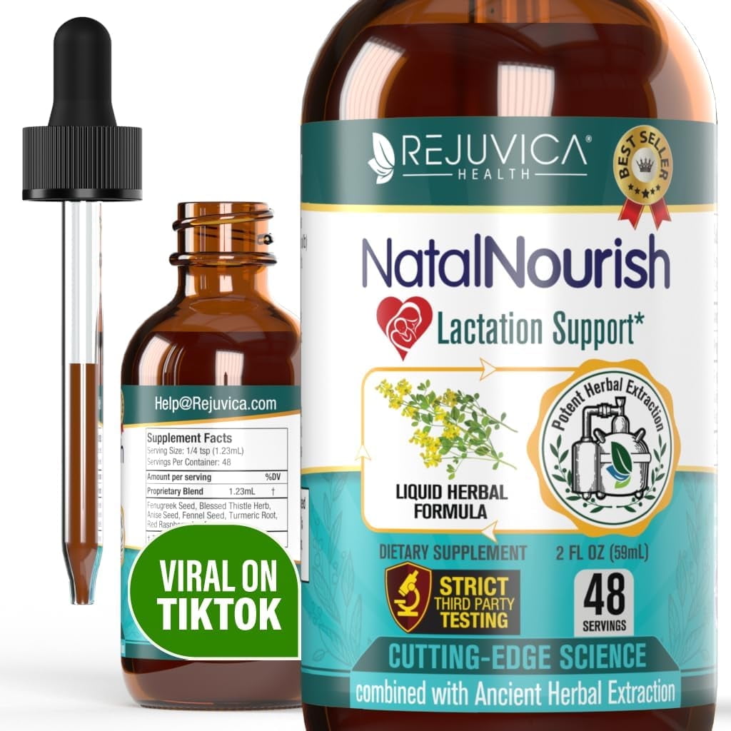 Rejuvica Health Natal Nourish Breastmilk Support Liquid with Fenugreek, Blessed Thistle, Turmeric & More, Vegan, Potent