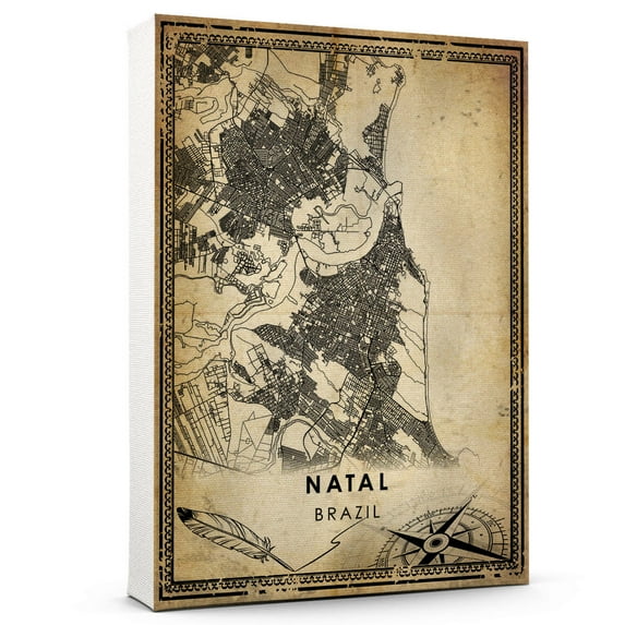 Natal Vintage Map Prints Canvas, Brazil Map Art Canvas, Canvas, Natal Map City style vintage Canvas , Canvas Wall Art, Street Map Artwork Canvas