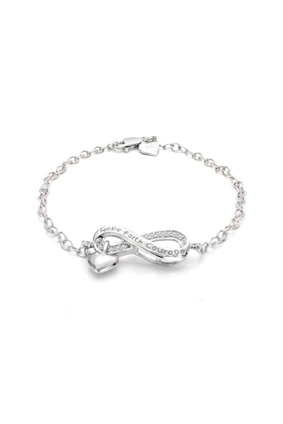 1/10 Cttw Diamond Charm Bracelet for Women Hope Faith Courage Infinity Heart in Rhodium Plated Sterling Silver
