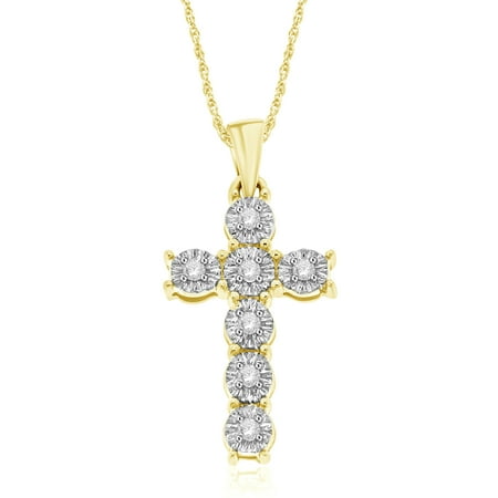 Natalia Drake 1/10 Cttw Diamond Christian Cross Necklace for Women in Yellow Gold Plated Sterling Silver (Color I-J / Clarity I2-I3)