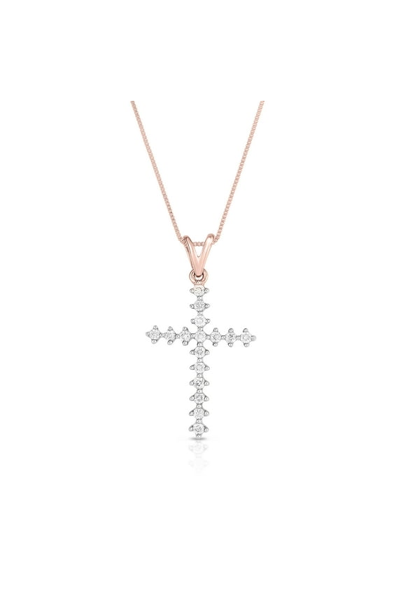 1/10 Cttw Diamond Cross Necklace for Women in Sterling Silver Prong Set