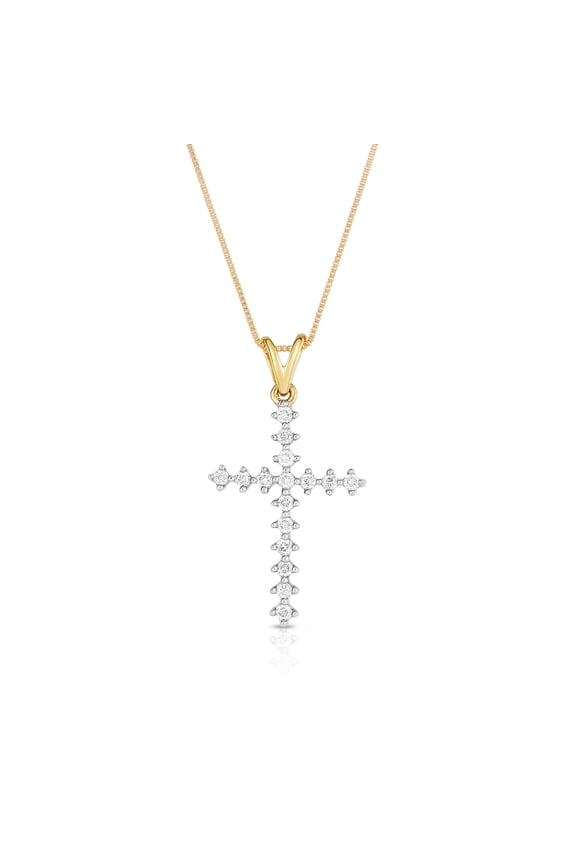 1/10 Cttw Diamond Cross Necklace for Women in Sterling Silver Prong Set