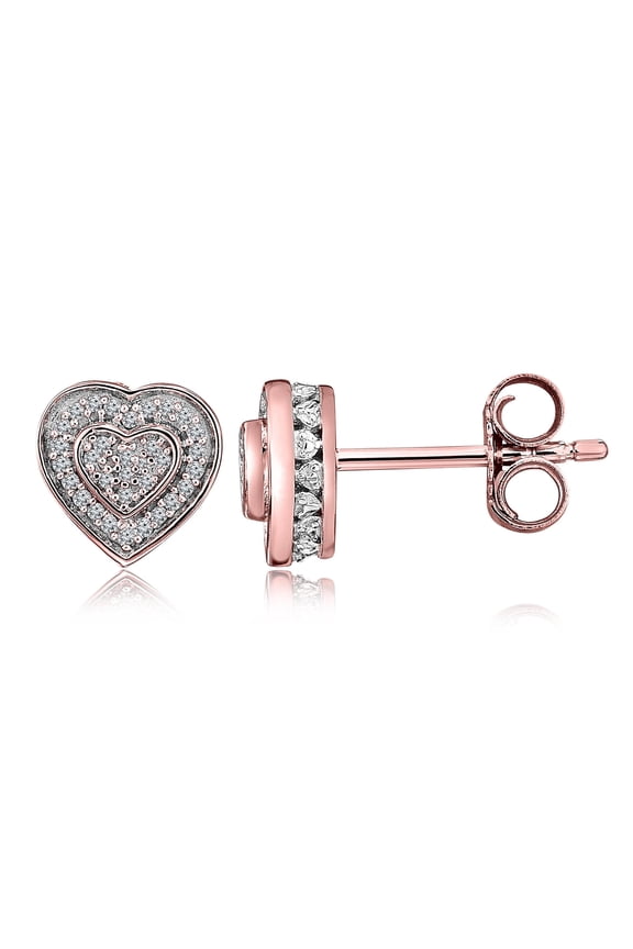 1/10 Cttw Diamond Heart Stud Earrings for Women in Sterling Silver (Color H-I / Clarity I2-I3)