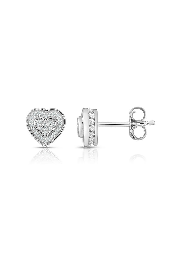 1/10 Cttw Diamond Heart Stud Earrings for Women in Sterling Silver