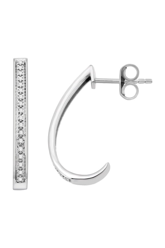 1/10 Cttw Diamond J Hoop Earrings for Women in 925 Sterling Silver