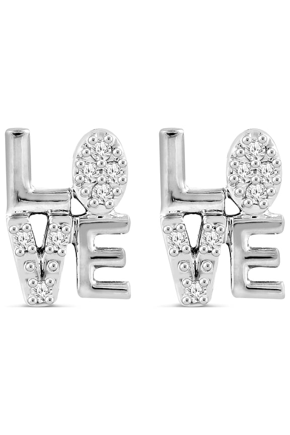 1/10 Cttw Diamond Love Stud Earrings for Women in Sterling Silver