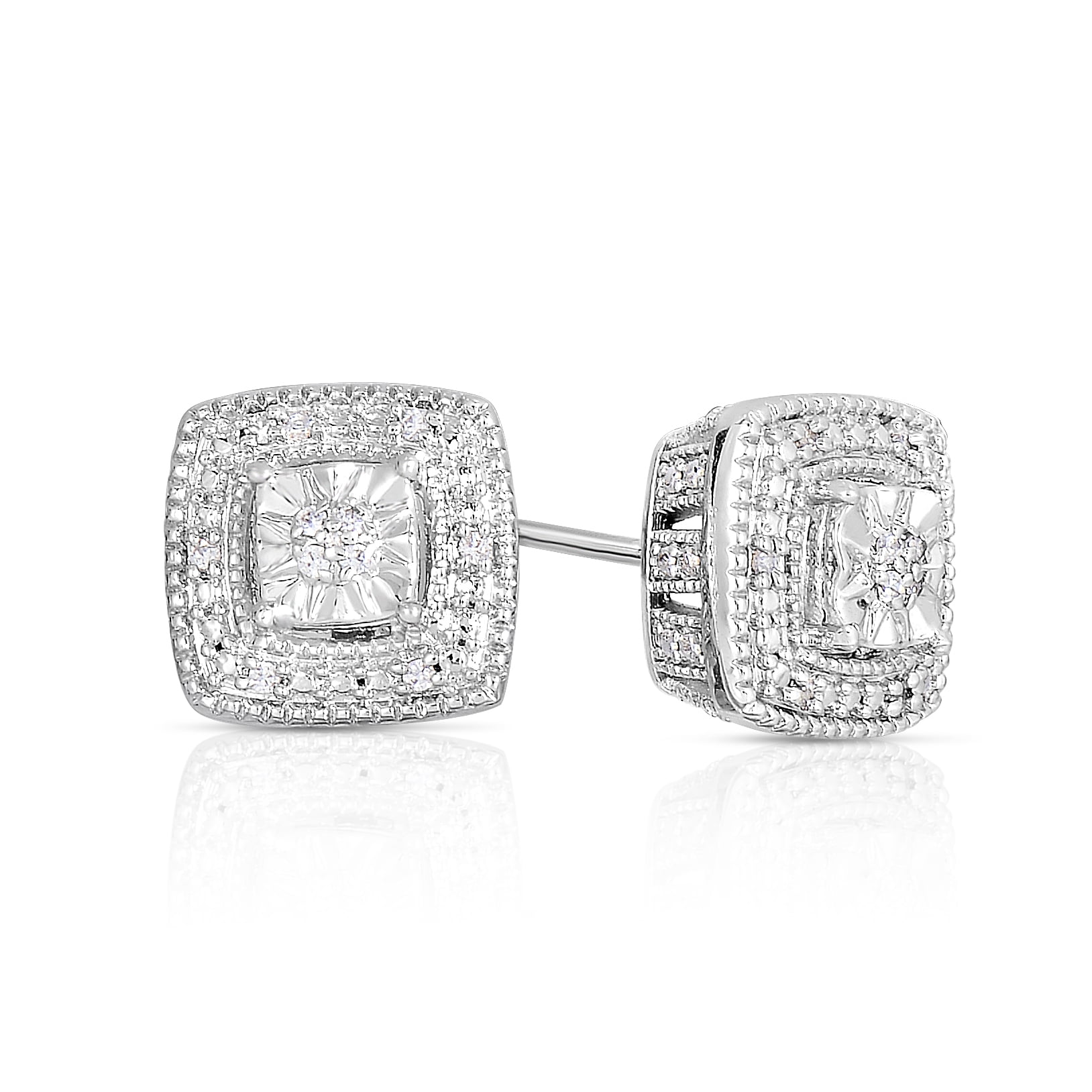 Natalia Drake 1/10 Cttw Diamond Vintage Stud Earrings in Rhodium Plated Sterling Silver for