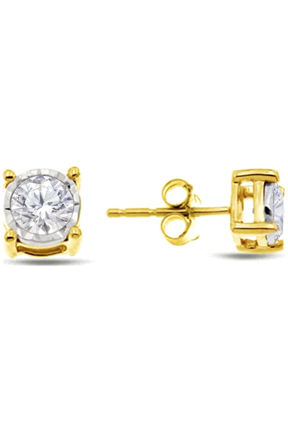 1/10 Cttw Round Brilliant Cut Diamond Stud Earrings for Women in Yellow Gold Plated Sterling Silver