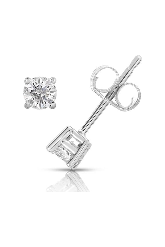 1/4 Cttw 14K White Gold Diamond Stud Earrings for Women Solitaire Round Brilliant Cut 4 Prong