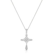 NATALIA DRAKE 1/4 Cttw Antique Style Diamond Cross Necklace for Women in Sterling Silver