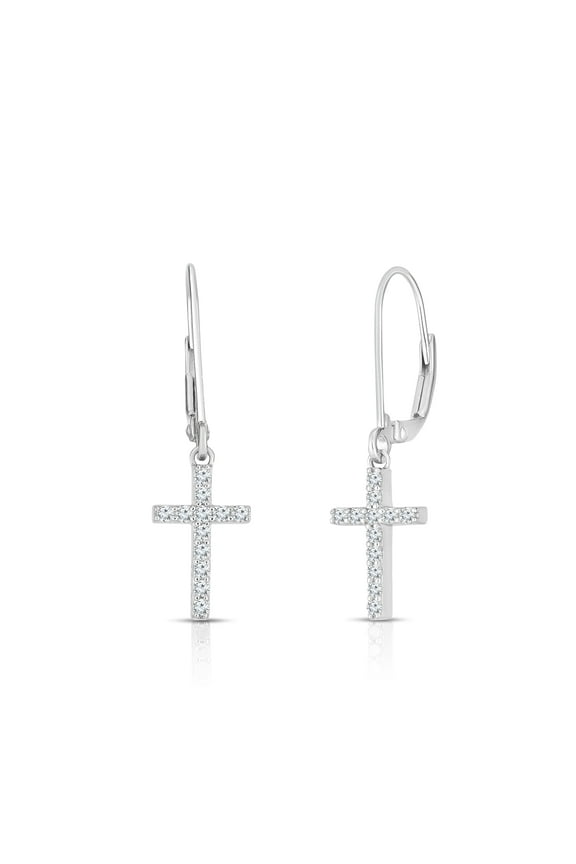 1/4 Cttw Diamond Cross Dangle Earrings for Women in Rhodium Plated Sterling Silver