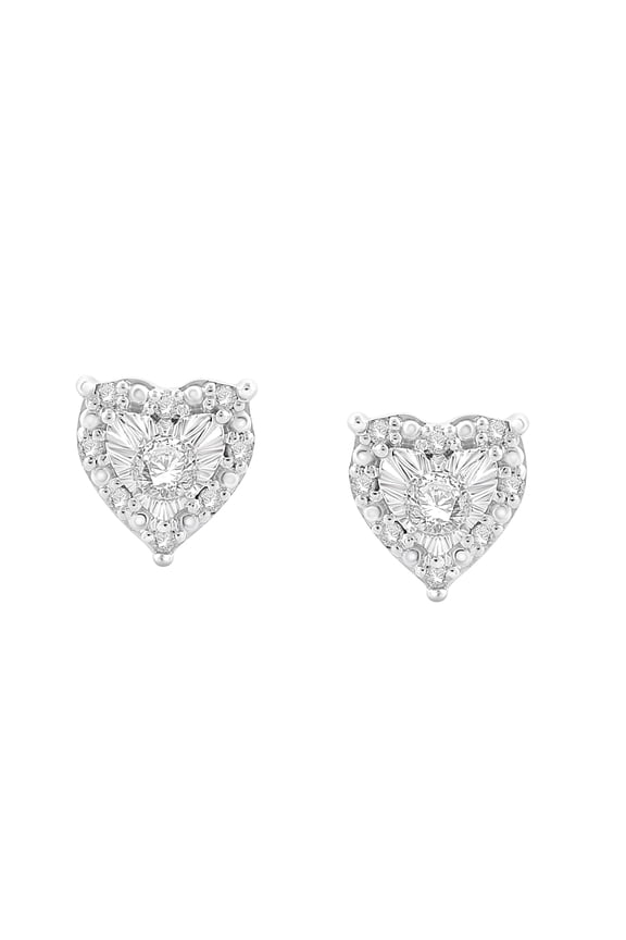 1/4 Cttw Diamond Halo Heart Stud Earrings in Rhodium Plated Sterling Silver (Color H-I / Clarity I1-I2)