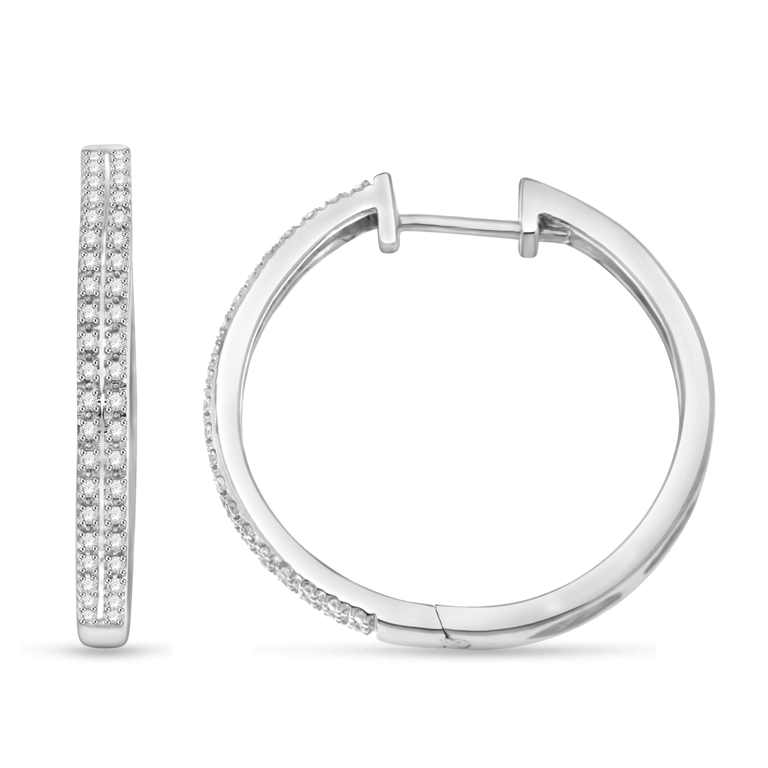 Natalia Drake 1/4 Cttw Diamond Hoop Earrings for Women Double Row in Rhodium Plated Sterling Silver