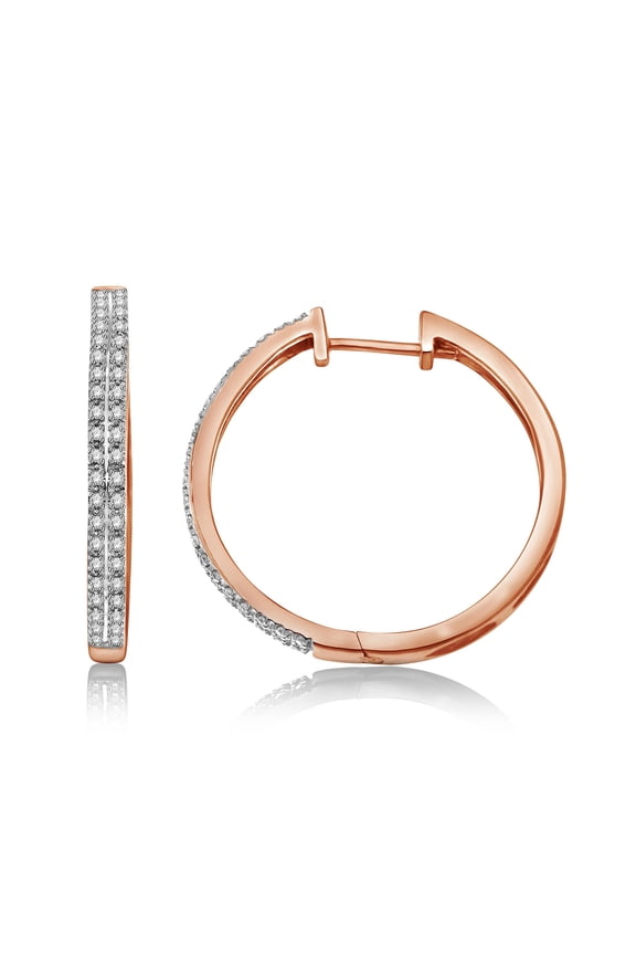 1/4 Cttw Diamond Hoop Earrings for Women Double Row in Rose Gold Plated Sterling Silver