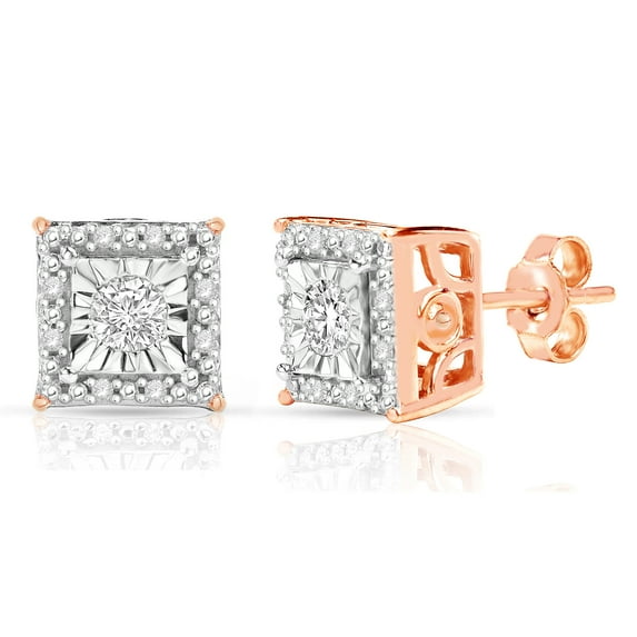 Natalia Drake 1/4 Cttw Square Halo Diamond Stud Earrings in Rose Gold Plated Sterling Silver (Color IJ / Clarity I2-I3)
