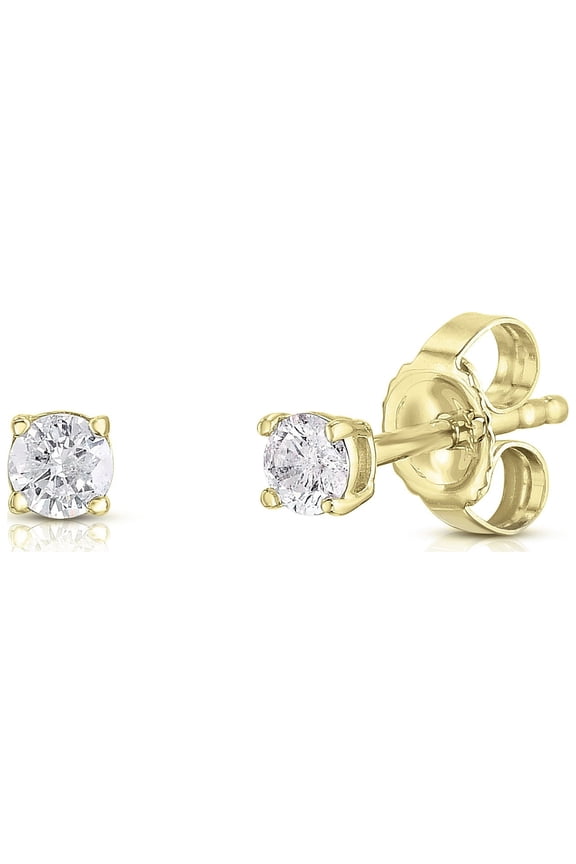 1/5 Cttw Genuine Diamond Stud Earrings for Women in 14K Yellow Gold