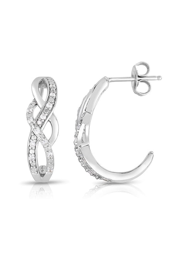 1/8 Cttw Twisted Diamond Hoop Earrings for Women in Rhodium Plated Sterling Silver