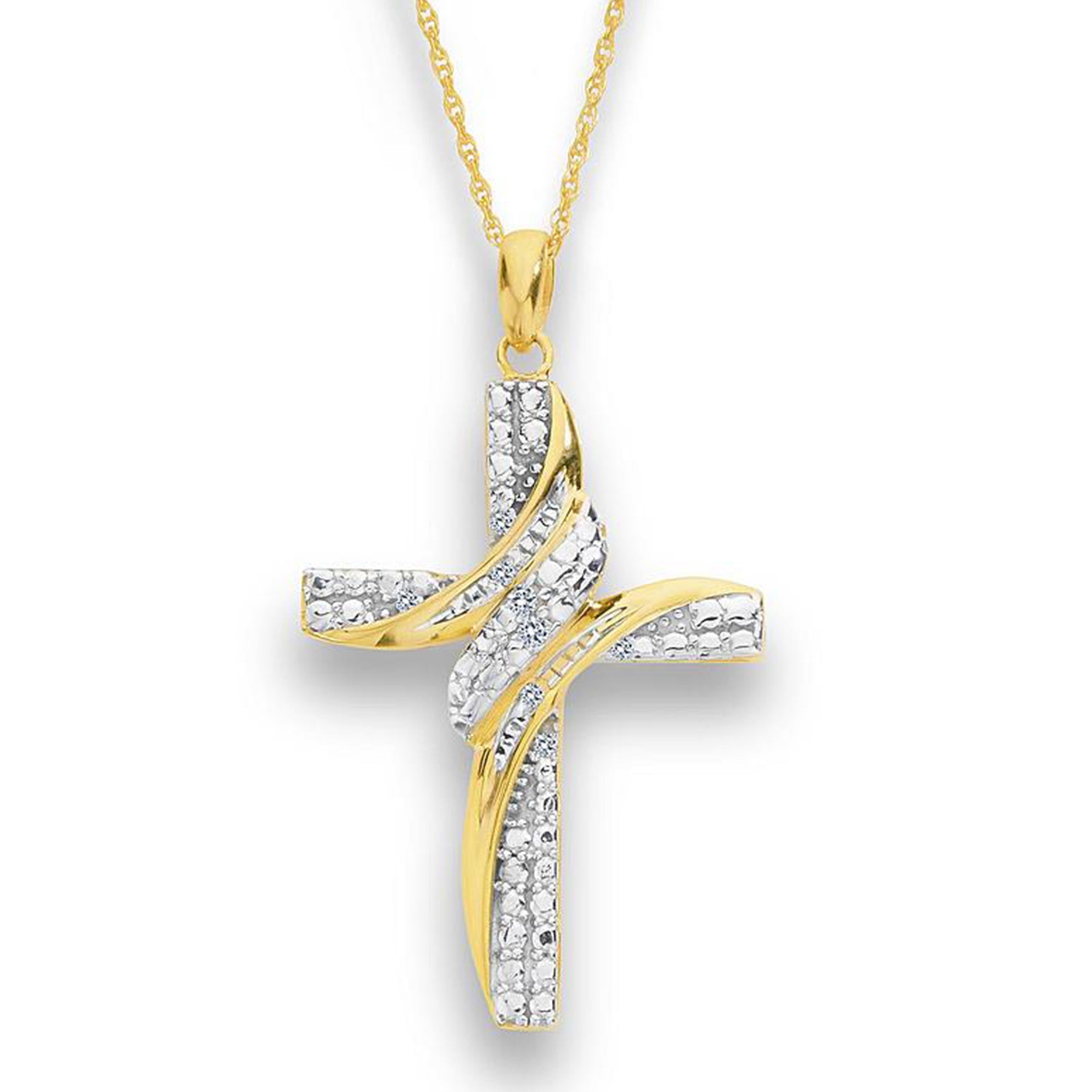NATALIA DRAKE Diamond Accent Cross Shape Necklace for Women in Yellow Gold Plated Sterling Silver