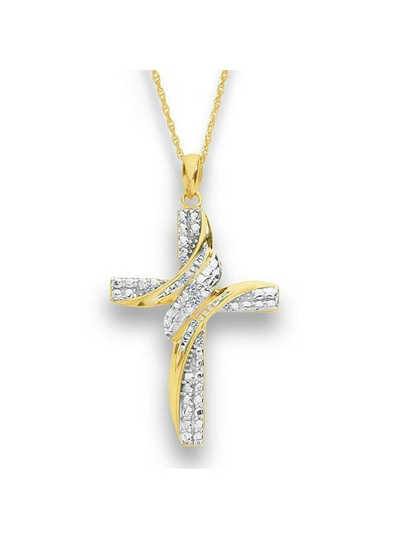 Diamond Accent Cross Shape Necklace for Women in Yellow Gold Plated Sterling Silver
