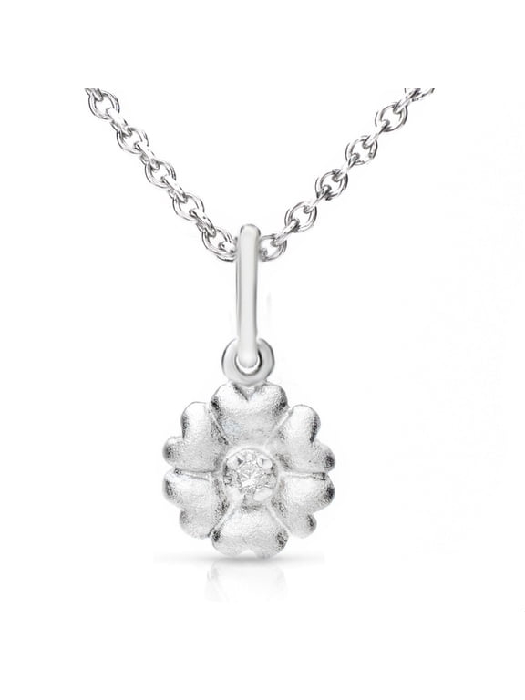Diamond Accent Sterling Silver Mini Flower Necklace