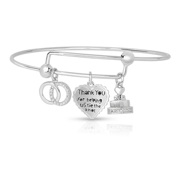 Natalia Drake Expandable Charm Bangle Bracelet for Women in Rhodium Plated Brass Wedding