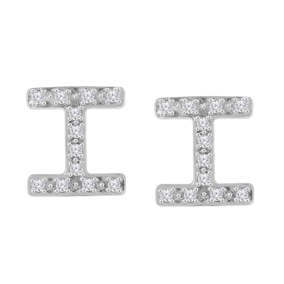 Natalia Drake Initial 1/10 Cttw Diamond Stud Earrings for Men or Women in Rhodium Plated Sterling Silver Letter I (Color H-I / Clarity I1-I2)