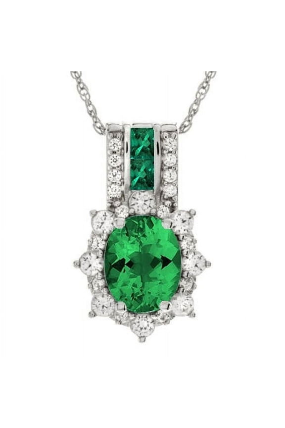 Oval Laboratory Created Emerald Necklace for Women in Sterling Silver