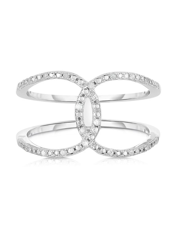 Thin Crossover Diamond Ring for Women in Sterling Silver