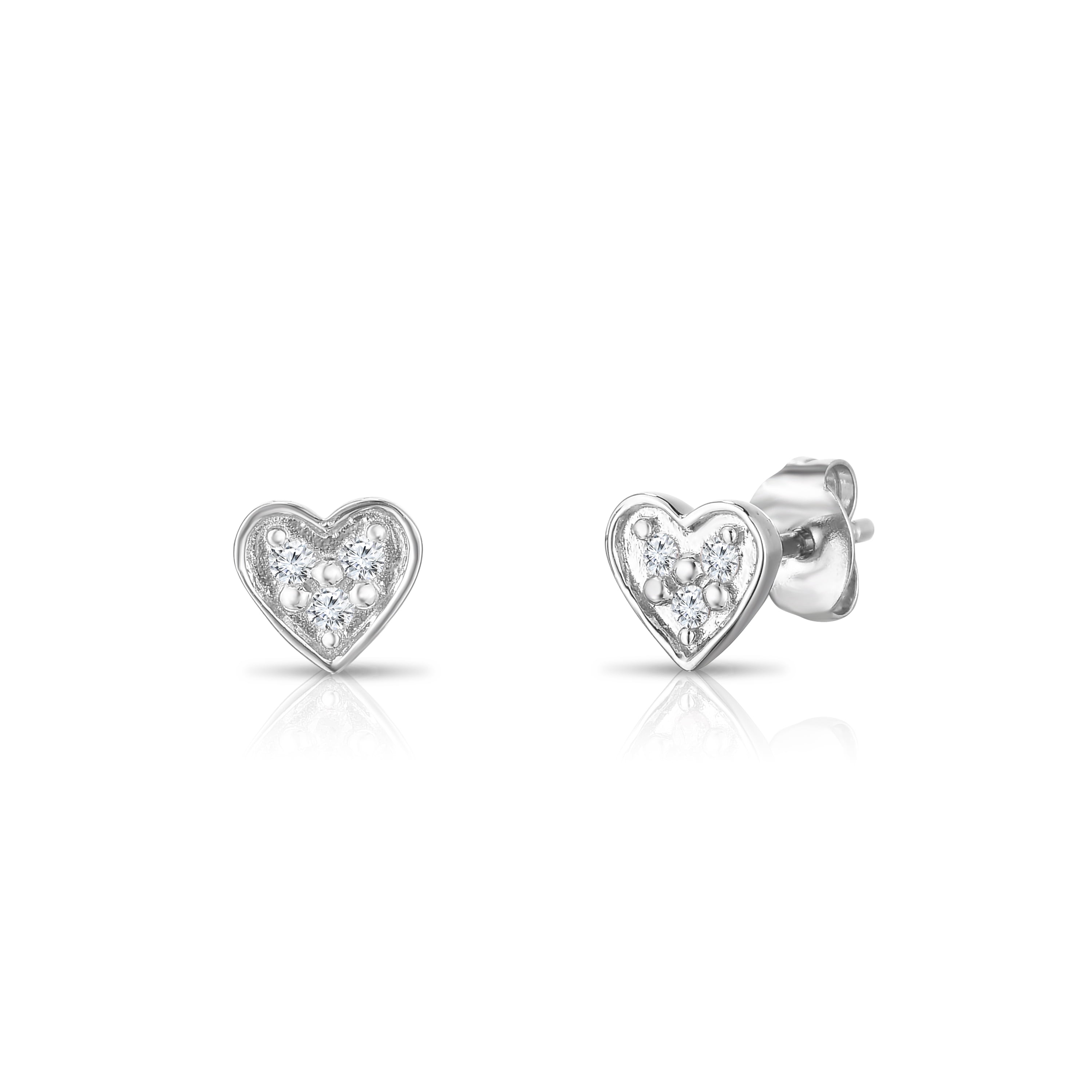Natalia Drake Tiny Heart Stud Earring 1/10 Cttw Diamond Earrings for Girls in Rhodium Plated 925 Sterling Silver Cartilage Earring for Second Hole Piercing